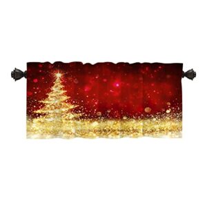 batmerry christmas tree golden kitchen valances half window curtain, red and gold glitter christmas tree kitchen valances for windows heat insulated valance for decor reducing the light 52x18 inch