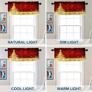 Batmerry Christmas Tree Golden Kitchen Valances Half Window Curtain, Red and Gold Glitter Christmas Tree Kitchen Valances for Windows Heat Insulated Valance for Decor Reducing The Light 52x18 Inch