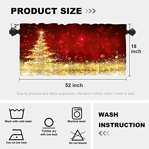 Batmerry Christmas Tree Golden Kitchen Valances Half Window Curtain, Red and Gold Glitter Christmas Tree Kitchen Valances for Windows Heat Insulated Valance for Decor Reducing The Light 52x18 Inch