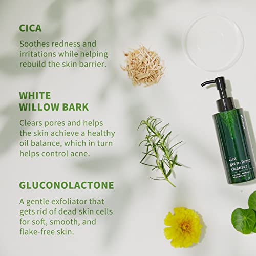 Cica Sensitive Skin Face Wash Cleanser - Korean Facial Cleansing Foaming Gel & Makeup Remover, Exfoliating, Acne, Great for Oily Skin