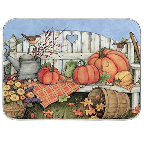 UMIRIKO Autumn Bird Sunflower Fall Pumpkin Dish Drying Mat for Kitchen Counter Thanksgiving Absorbent Fast Drying Pad Kitchen Dish Drainer Mat 18x24in 2020884