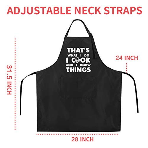 Rosoz Funny BBQ Black Chef Aprons for Men, I Cook and I Know Things Adjustable Kitchen Cooking Aprons with Pocket Waterproof Oil Proof Father’s Day/Birthday