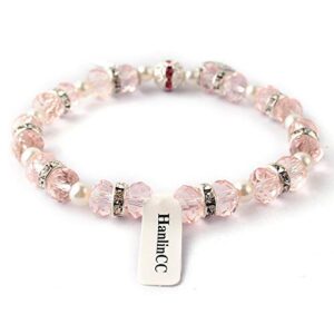 HanlinCC Women's Beaded Stretch Rosary Bracelet with Crucifix and Miraculous Medal (Pink)