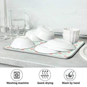 Flower Circle Pattern Dish Drying Mat 24"x18" Absorbent Machine Washable Hanging Fast Dry Pad Dish Protective Mat for Kitchen Countertop Heat Resistant Dinner Table Mat