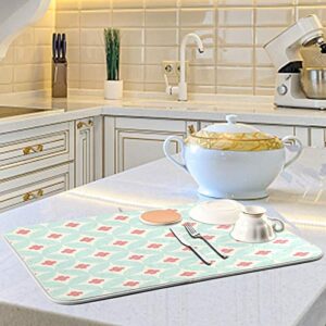 Flower Circle Pattern Dish Drying Mat 24"x18" Absorbent Machine Washable Hanging Fast Dry Pad Dish Protective Mat for Kitchen Countertop Heat Resistant Dinner Table Mat