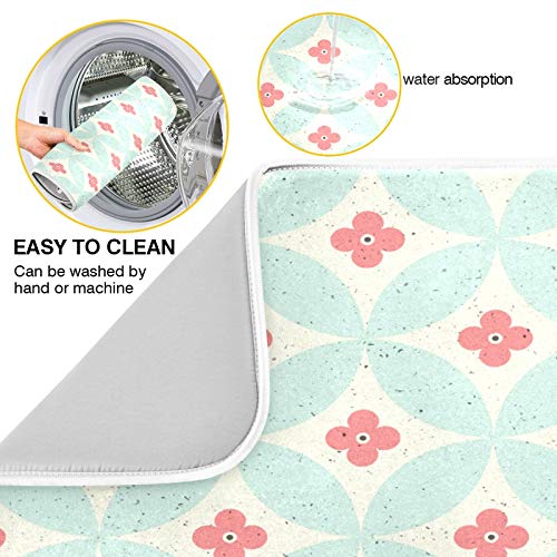 Flower Circle Pattern Dish Drying Mat 24"x18" Absorbent Machine Washable Hanging Fast Dry Pad Dish Protective Mat for Kitchen Countertop Heat Resistant Dinner Table Mat