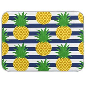 striped pineapple pattern dish drying mat 24"x18" absorbent machine washable hanging fast dry pad dish protective mat for kitchen countertop heat resistant dinner table mat