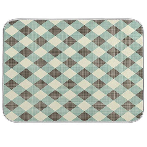Trellis Grid Pattern Dish Drying Mat 16"x18" Absorbent Machine Washable Hanging Fast Dry Pad Dish Protective Mat for Kitchen Countertop Heat Resistant Dinner Table Mat