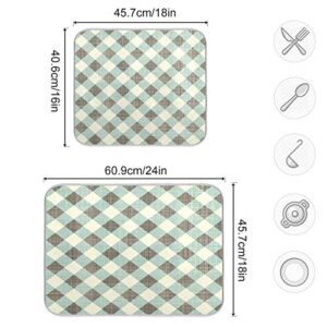 Trellis Grid Pattern Dish Drying Mat 16"x18" Absorbent Machine Washable Hanging Fast Dry Pad Dish Protective Mat for Kitchen Countertop Heat Resistant Dinner Table Mat