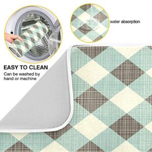 Trellis Grid Pattern Dish Drying Mat 16"x18" Absorbent Machine Washable Hanging Fast Dry Pad Dish Protective Mat for Kitchen Countertop Heat Resistant Dinner Table Mat