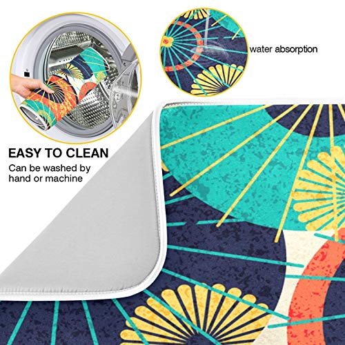 Japanese Theme Umbrella Dish Drying Mat 16"x18" Absorbent Machine Washable Hanging Fast Dry Pad Dish Protective Mat for Kitchen Countertop Heat Resistant Dinner Table Mat