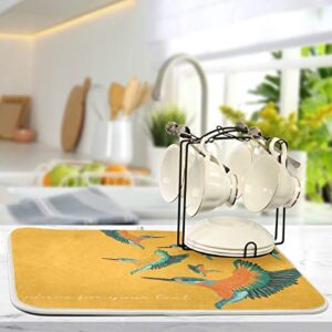 Animal Fly Bird Quote Dish Drying Mat 16"x18" Absorbent Machine Washable Hanging Fast Dry Pad Dish Protective Mat for Kitchen Countertop Heat Resistant Dinner Table Mat