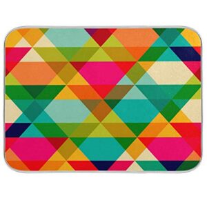geometric colorful trellis dish drying mat 16"x18" absorbent machine washable hanging fast dry pad dish protective mat for kitchen countertop heat resistant dinner table mat