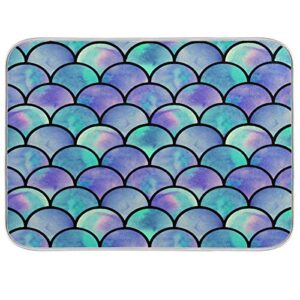 ocean mermaid scales dish drying mat 24"x18" absorbent machine washable hanging fast dry pad dish protective mat for kitchen countertop heat resistant dinner table mat