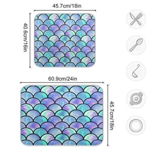 Ocean Mermaid Scales Dish Drying Mat 24"x18" Absorbent Machine Washable Hanging Fast Dry Pad Dish Protective Mat for Kitchen Countertop Heat Resistant Dinner Table Mat