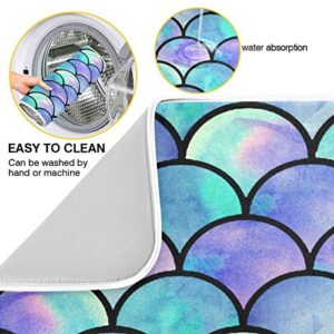 Ocean Mermaid Scales Dish Drying Mat 24"x18" Absorbent Machine Washable Hanging Fast Dry Pad Dish Protective Mat for Kitchen Countertop Heat Resistant Dinner Table Mat