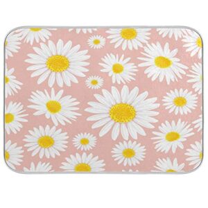 flower daisy print dish drying mat 16"x18" absorbent machine washable hanging fast dry pad dish protective mat for kitchen countertop heat resistant dinner table mat