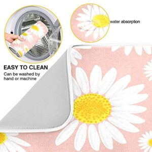 Flower Daisy Print Dish Drying Mat 16"x18" Absorbent Machine Washable Hanging Fast Dry Pad Dish Protective Mat for Kitchen Countertop Heat Resistant Dinner Table Mat