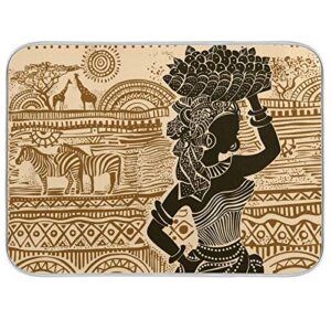 african woman silhouette dish drying mat 24"x18" absorbent machine washable hanging fast dry pad dish protective mat for kitchen countertop heat resistant dinner table mat