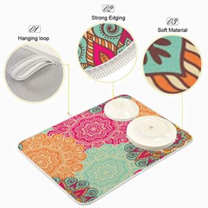 Floral Mandala Trippy Dish Drying Mat 24"x18" Absorbent Machine Washable Hanging Fast Dry Pad Dish Protective Mat for Kitchen Countertop Heat Resistant Dinner Table Mat