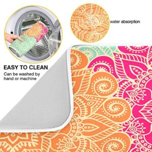 Floral Mandala Trippy Dish Drying Mat 24"x18" Absorbent Machine Washable Hanging Fast Dry Pad Dish Protective Mat for Kitchen Countertop Heat Resistant Dinner Table Mat