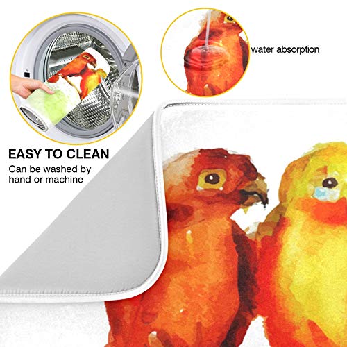 Watercolour Parrot Bird Tree Dish Drying Mat 24"x18" Absorbent Machine Washable Hanging Fast Dry Pad Dish Protective Mat for Kitchen Countertop Heat Resistant Dinner Table Mat