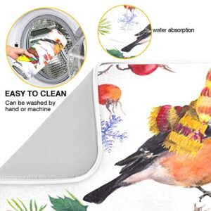 Cute Birds Winter Watercolor Dish Drying Mat 16"x18" Absorbent Machine Washable Hanging Fast Dry Pad Dish Protective Mat for Kitchen Countertop Heat Resistant Dinner Table Mat