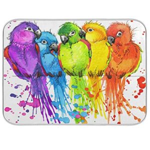 colorful bird parrot animal dish drying mat 24"x18" absorbent machine washable hanging fast dry pad dish protective mat for kitchen countertop heat resistant dinner table mat