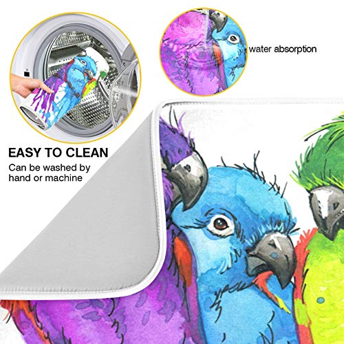 Colorful Bird Parrot Animal Dish Drying Mat 24"x18" Absorbent Machine Washable Hanging Fast Dry Pad Dish Protective Mat for Kitchen Countertop Heat Resistant Dinner Table Mat