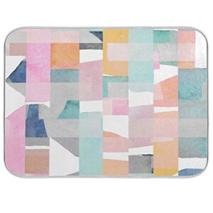 abstract geometric modern watercolor dish drying mat 16"x18" absorbent machine washable hanging fast dry pad dish protective mat for kitchen countertop heat resistant dinner table mat