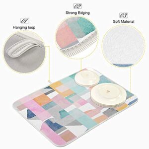 Abstract Geometric Modern Watercolor Dish Drying Mat 16"x18" Absorbent Machine Washable Hanging Fast Dry Pad Dish Protective Mat for Kitchen Countertop Heat Resistant Dinner Table Mat