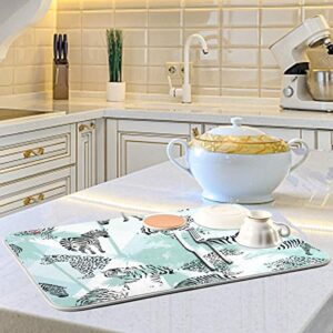 Tropical Leopards Tiger Lion Zebra Dish Drying Mat 24"x18" Absorbent Machine Washable Hanging Fast Dry Pad Dish Protective Mat for Kitchen Countertop Heat Resistant Dinner Table Mat