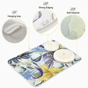 Tropical Leaves Elephant Pattern Dish Drying Mat 24"x18" Absorbent Machine Washable Hanging Fast Dry Pad Dish Protective Mat for Kitchen Countertop Heat Resistant Dinner Table Mat