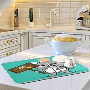 Hello Cute Koala Animal Dish Drying Mat 24"x18" Absorbent Machine Washable Hanging Fast Dry Pad Dish Protective Mat for Kitchen Countertop Heat Resistant Dinner Table Mat