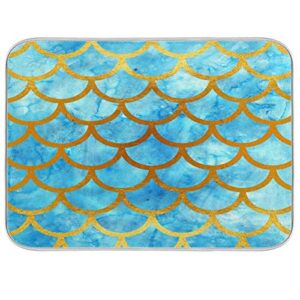 Ocean Mermaid Scales Dish Drying Mat 24"x18" Absorbent Machine Washable Hanging Fast Dry Pad Dish Protective Mat for Kitchen Countertop Heat Resistant Dinner Table Mat