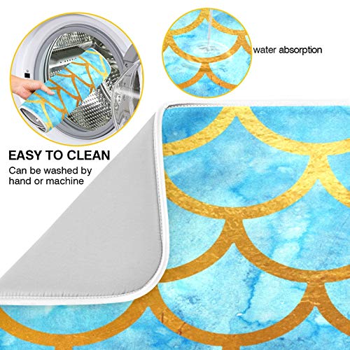 Ocean Mermaid Scales Dish Drying Mat 24"x18" Absorbent Machine Washable Hanging Fast Dry Pad Dish Protective Mat for Kitchen Countertop Heat Resistant Dinner Table Mat