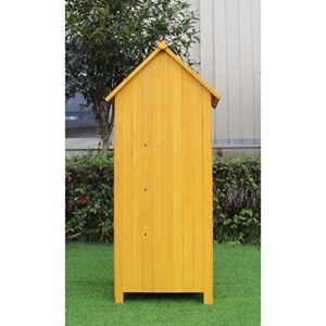 Hanover Outdoor Vertical Wooden Storage Shed for Tools, Equipment, Garden Supplies, with Shelf and Locking Latch, 8.7 cu. ft. Capacity