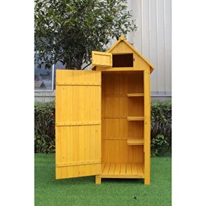 Hanover Outdoor Vertical Wooden Storage Shed for Tools, Equipment, Garden Supplies, with Shelf and Locking Latch, 8.7 cu. ft. Capacity