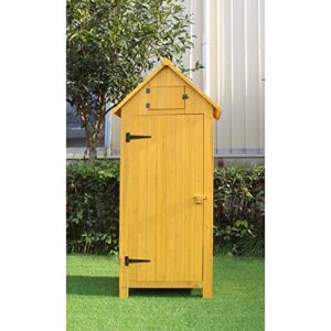Hanover Outdoor Vertical Wooden Storage Shed for Tools, Equipment, Garden Supplies, with Shelf and Locking Latch, 8.7 cu. ft. Capacity