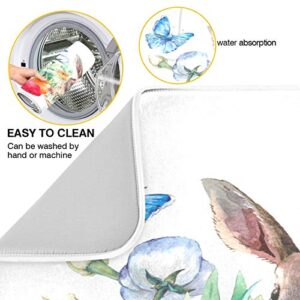 Easter Bunny Flowers Butterfly Chick Dish Drying Mat 24"x18" Absorbent Machine Washable Hanging Fast Dry Pad Dish Protective Mat for Kitchen Countertop Heat Resistant Dinner Table Mat