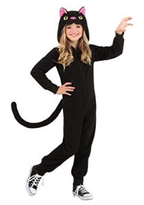 black cat costume for kids, cat one-piece jumpsuit with tail, kitty costume for boys & girls for halloween x-large