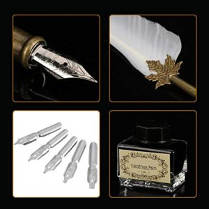 Oumefar Feather Dip Pen Calligraphy Set Quill Pen Antique Vintage Writing Pen Quill Feather Pen Set Fountain Pen for Teachers Friend Christmas Birthday Gift Set(White) Writinginstruments