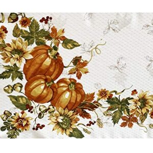 Lintex Stockbridge Pumpkin Harvest Bordered Thanksgiving Placemats, Autumn Fall Leaf, Sunflower and Acorn Border Print Print Easy Care Fabric Placemats, Set of 4 Bordered Placemat