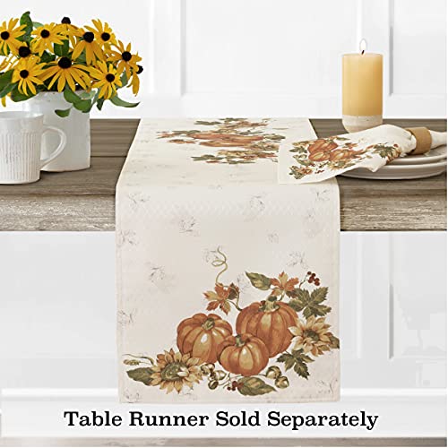 Lintex Stockbridge Pumpkin Harvest Bordered Thanksgiving Placemats, Autumn Fall Leaf, Sunflower and Acorn Border Print Print Easy Care Fabric Placemats, Set of 4 Bordered Placemat