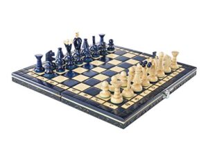 wooden folding chess set paris blueberry wooden international board vintage carved pieces - 14"