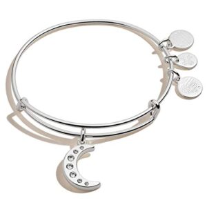 alex and ani path of symbols expandable bangle for women, pave moon charm, shiny silver finish, 2 to 3.5 in