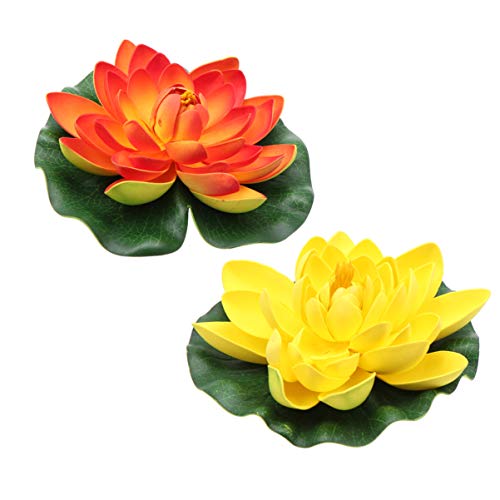 Hemoton Outdoor Artificial Plants Floating Artificial Flowers Artificial Water Lily Pads for Garden Fish Pond Water Lily Wedding Party Decoration (18cm Orange) Artificial Plants Outdoor