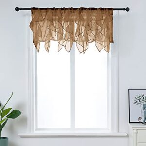 pearage ruffled voile semi sheer curtain valance, kitchen living room shabby chic ruffle valance curtains, girls daughters bedroom cascade window valance rust brown 50x16 inches