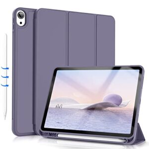 kenke ipad air 5th generation case 2022 / ipad air 4th generation case 2020 with pencil holder, auto sleep/wake, slim trifold stand case with soft tpu back cover for ipad air 10.9 inch, (purple)