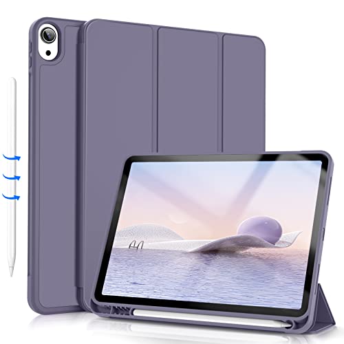 KenKe iPad Air 5th Generation Case 2022 / iPad Air 4th Generation Case 2020 with Pencil Holder, Auto Sleep/Wake, Slim Trifold Stand Case with Soft TPU Back Cover for iPad Air 10.9 inch, (Purple)